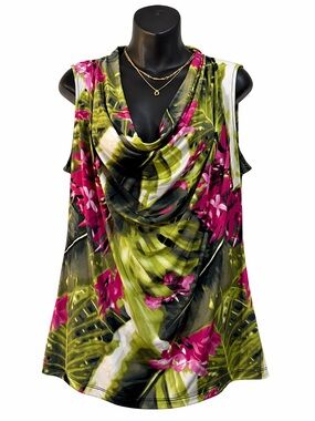 Worthington Floral Cowl Neck Top - Green & Pink